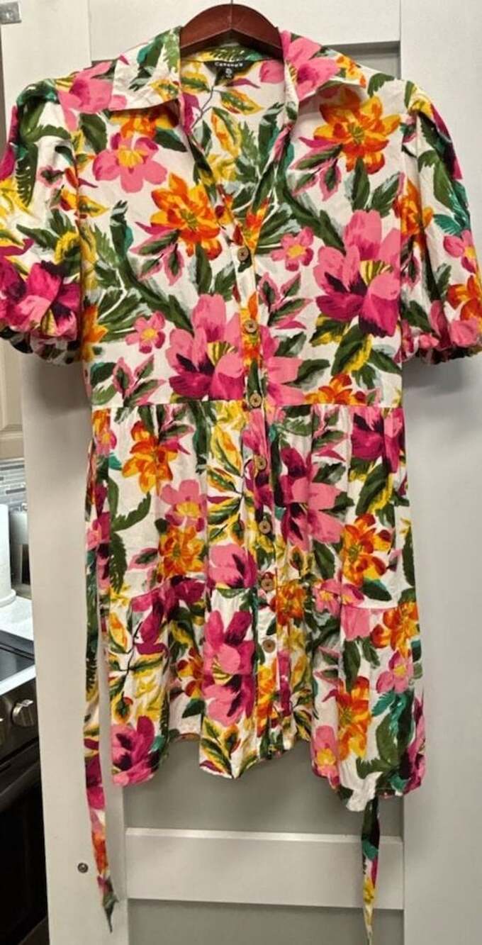 Cassee's Women's XL Multicolor Floral Button-Up Romper Dress with Belt